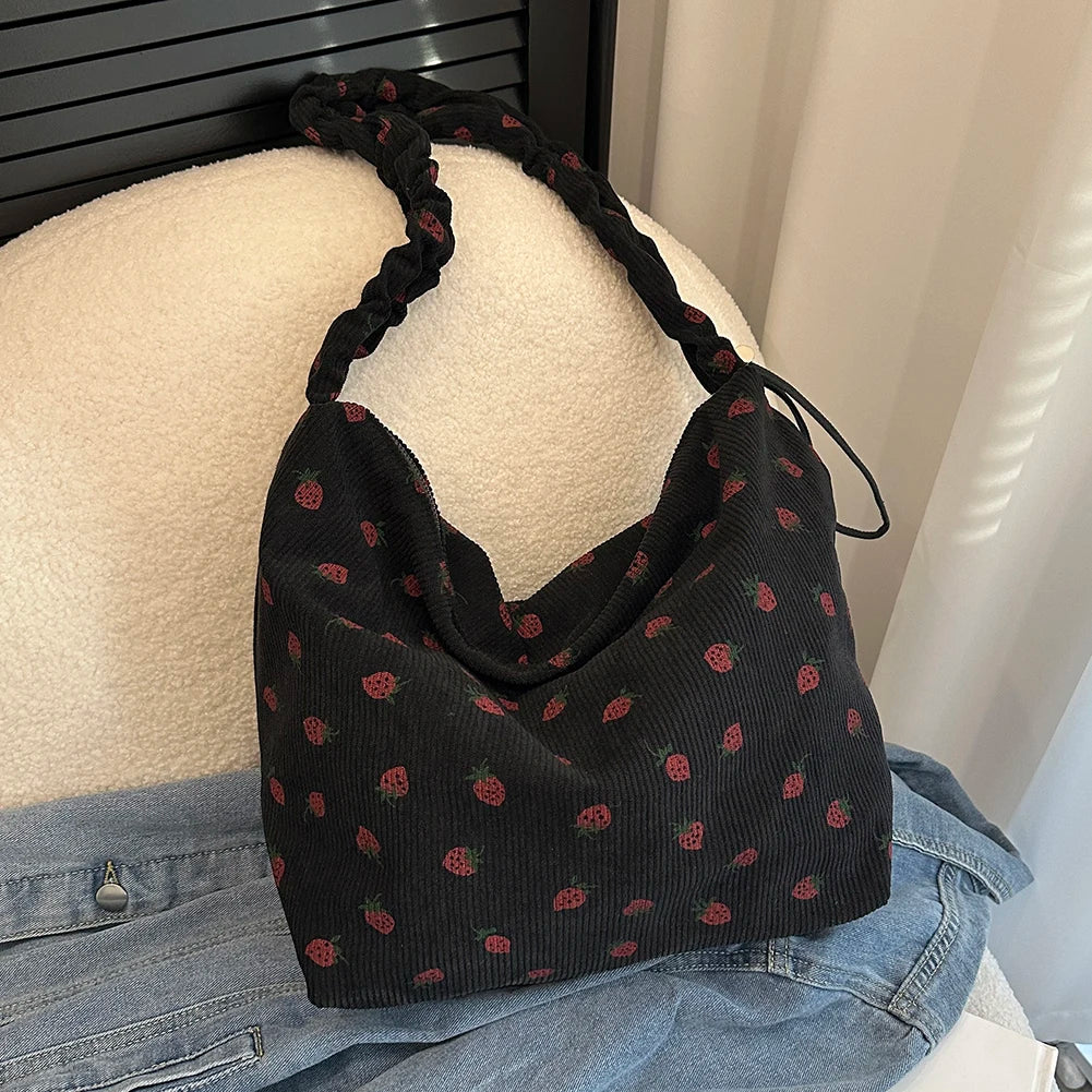 π Sweet Strawberry Dreams βοΈβ¨ Adorable Pleated Corduroy Crossbody Bag for Trendy Adventures! ππ - Pixie Quill