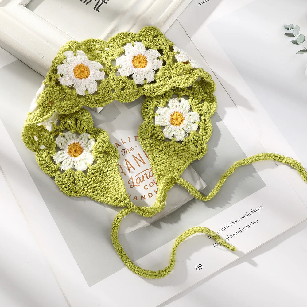 Kawaii Boho Flower Crochet Headband ๐ธโจ Vintage Turban Hair Scarf for Women - Fashionable Accessory for Every Season!