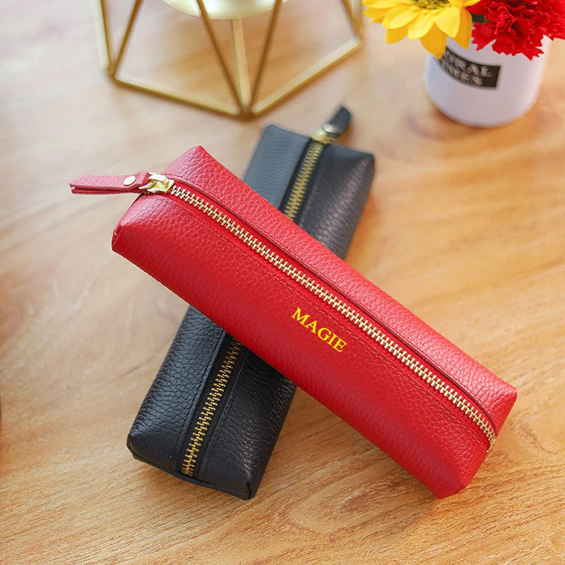 Kawaii Custom Cow Leather Pencil Case β¨π¨ - Adorable Personalized Zipper Bag for Students & Professionals! πποΈ