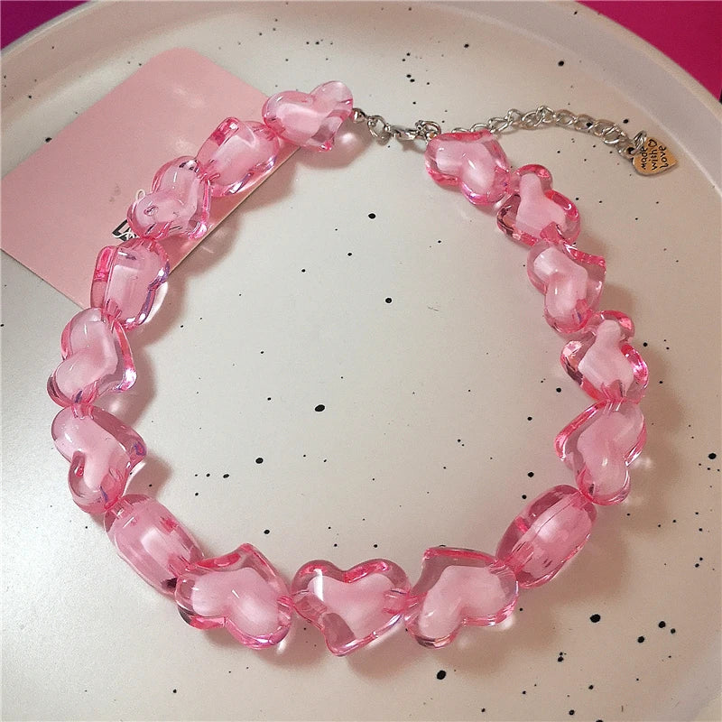 Kawaii Acrylic Heart & Star Choker 💖✨ - Retro Y2K Goth Aesthetic Necklace for Emo Girls