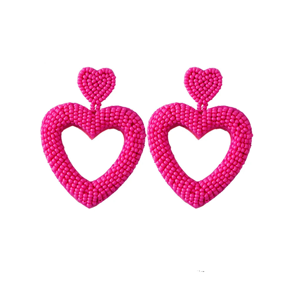 Kawaii Love π Double Heart Seed Beaded Earrings πΈ Perfect Valentines Day Gift π for Trendy Women
