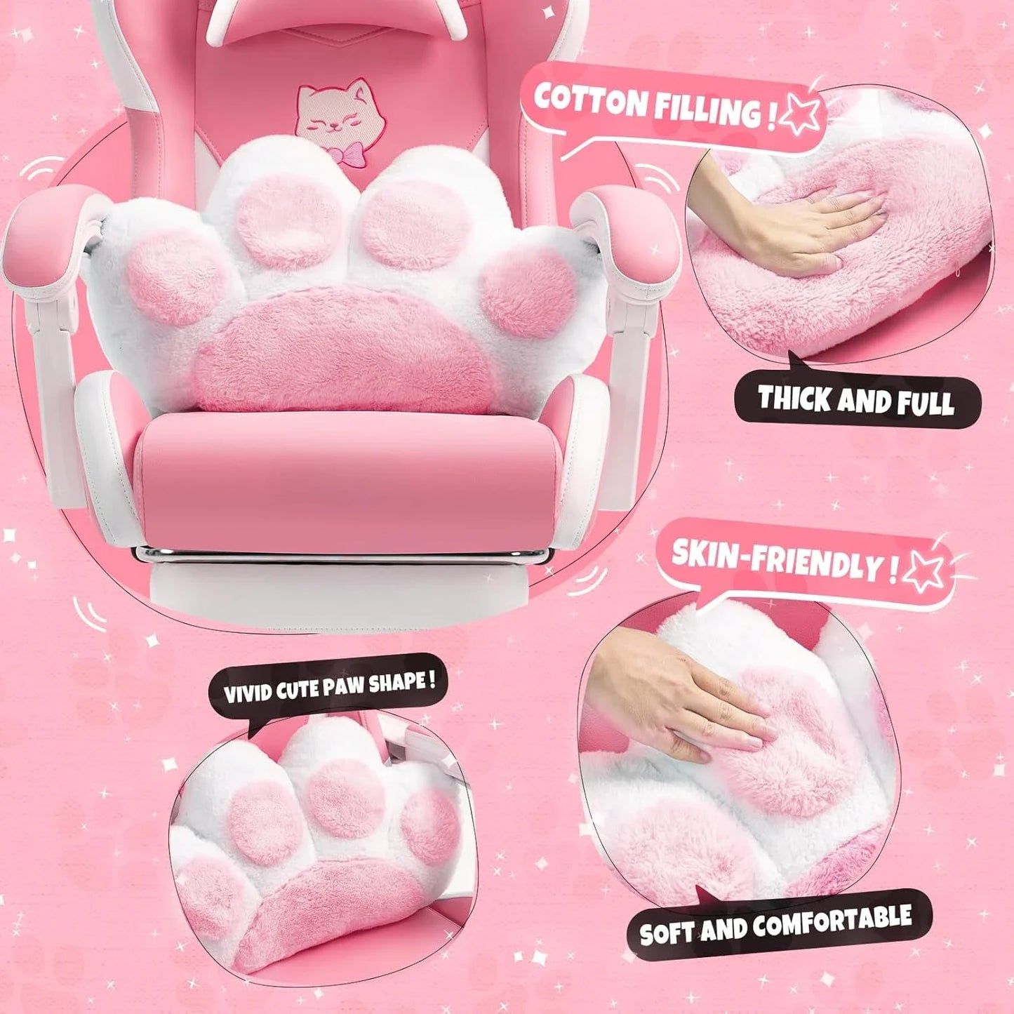 Kawaii Cat Ears Gaming Chair πΎπ | Ergonomic Pink PC Chair with Plush Lumbar Cushion & Footrest π±β¨