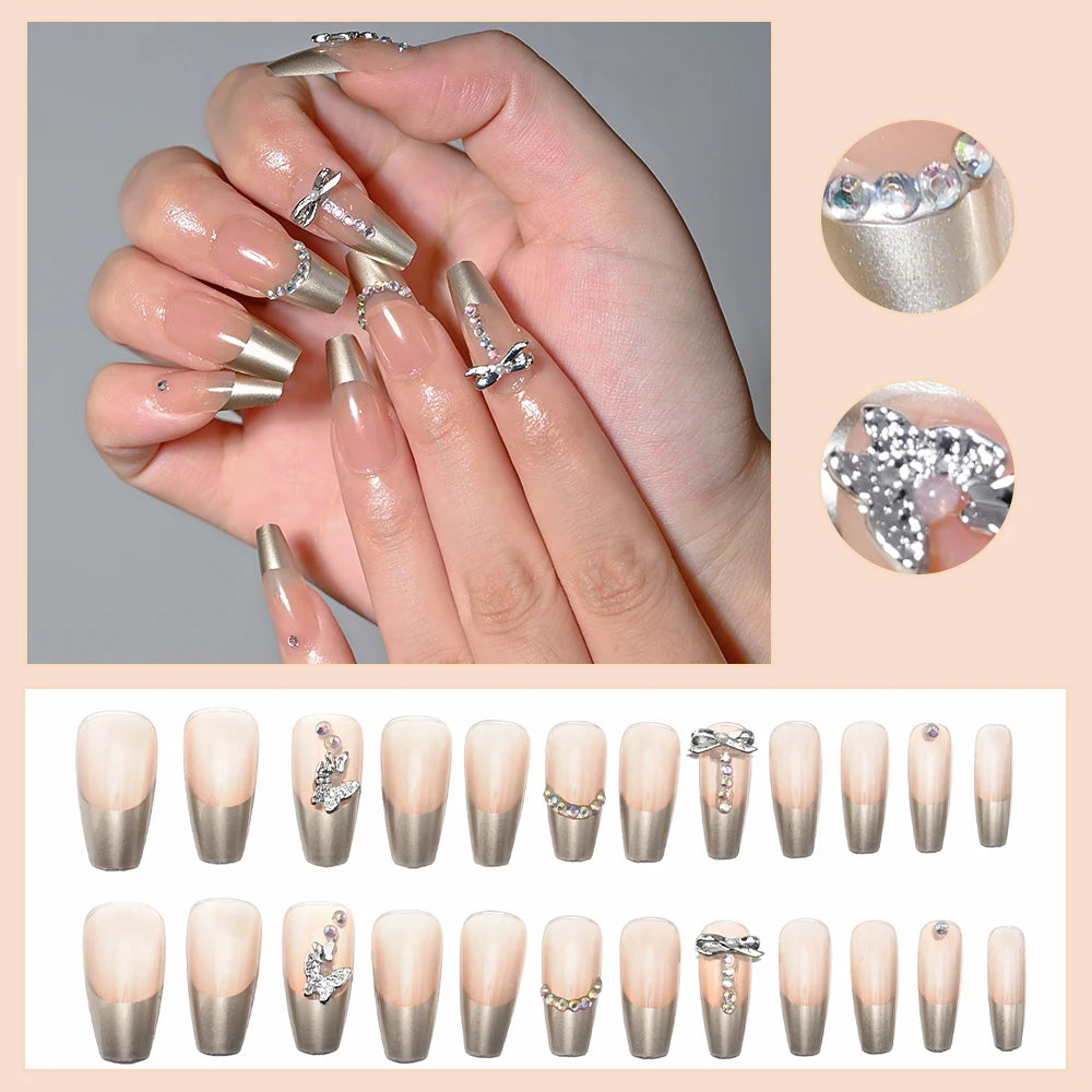 Kawaii Blush Pink 3D Bowknot & Pearl Press-On Nails πβ¨ | 24pcs Adorable Fake Nail Tips for Cute DIY Manicures!