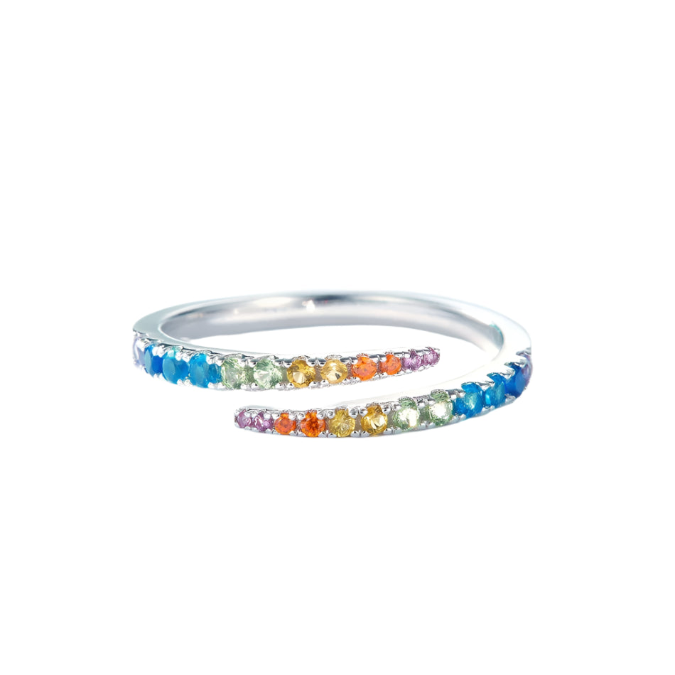 Kawaii Rainbow CZ Adjustable Ring πβ¨ | Cute 925 Sterling Silver Wedding Band for Women ππ