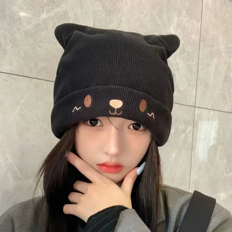 Kawaii Bear Ears Knitted Beanie π»β¨ - Adorable Winter Hat for Trendy Girls!