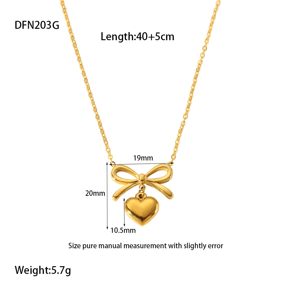 Kawaii Bow Heart Pendant Necklace πβ¨ | Dainty 18K Gold Plated Stainless Steel Jewelry for Women ππ