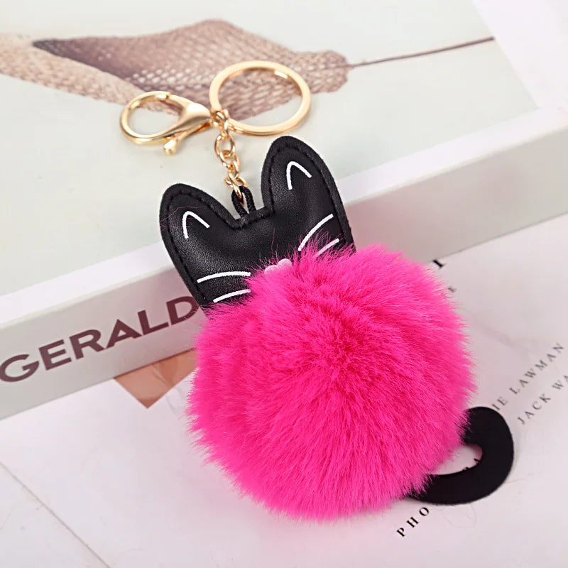 Kawaii Cat Pompom Keychain πΎβ¨ Adorable Fur Ball Tail Accessory for Bags & Keys π Perfect Gift for Cat Lovers!