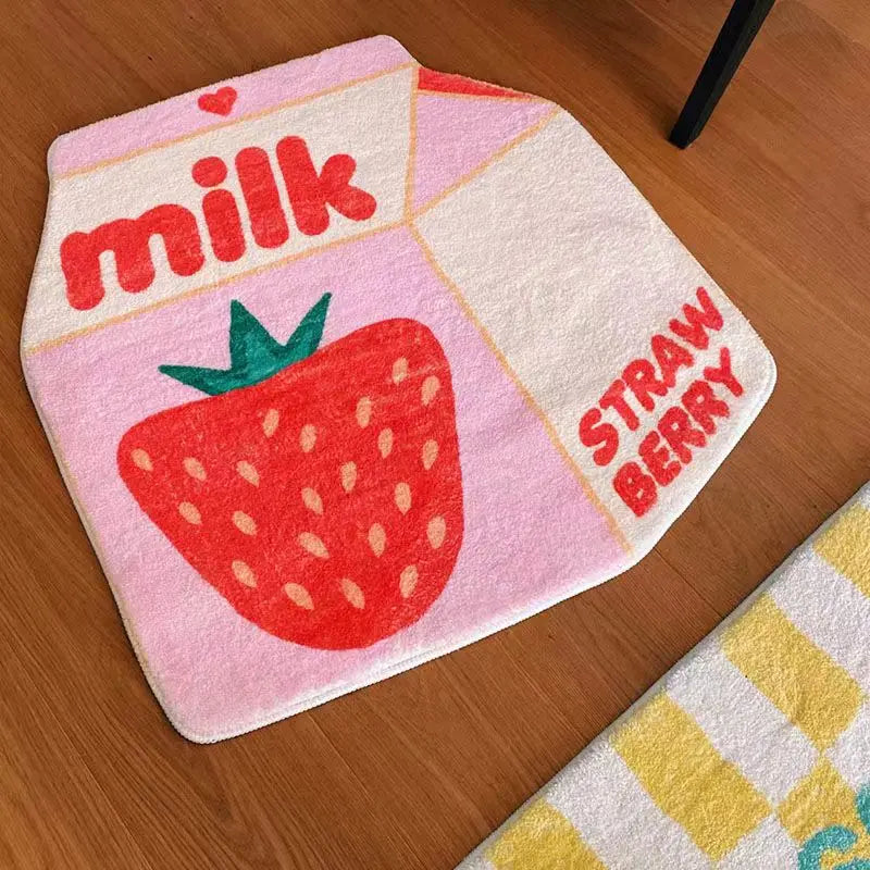 Kawaii Pink Strawberry Milk Floor Mat ππ | Cute Anti-Slip Bedroom Carpet for Whimsical Home Decor πΈβ¨