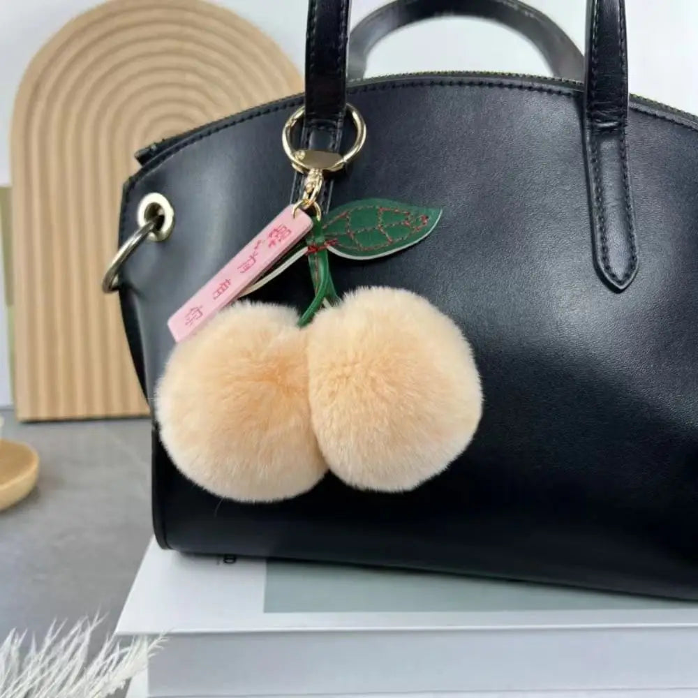 Cute Cherry Fluffy Rabbit Fur Ball Keychain πβ¨ Kawaii Pompom Accessory for Bags & Keys! ππ