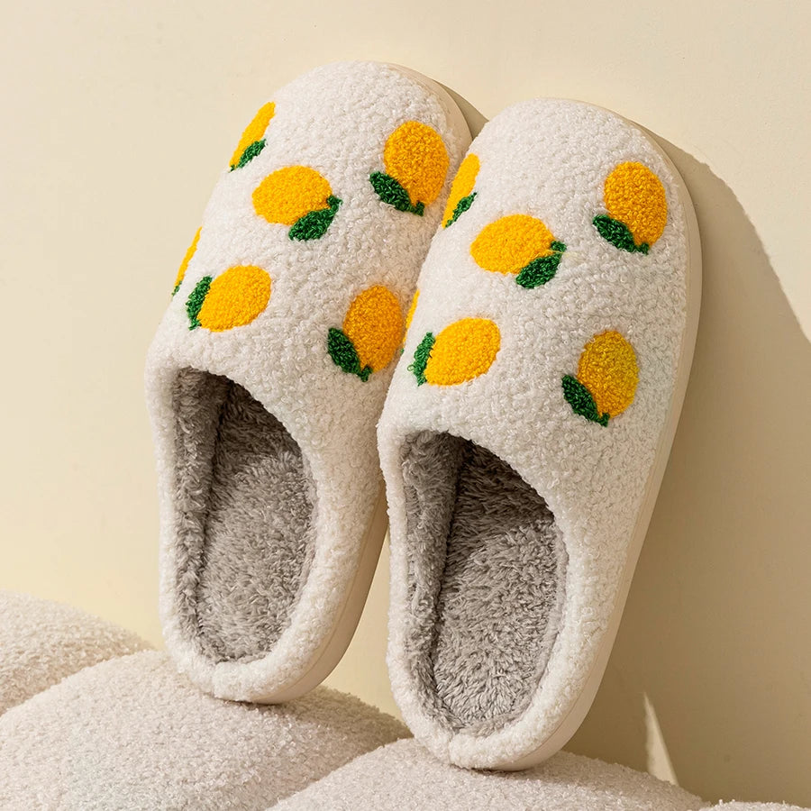 Kawaii Lemon Slice Indoor Slippers πβ¨ - Cozy & Cute Winter Footwear for Women ππ₯Ώ