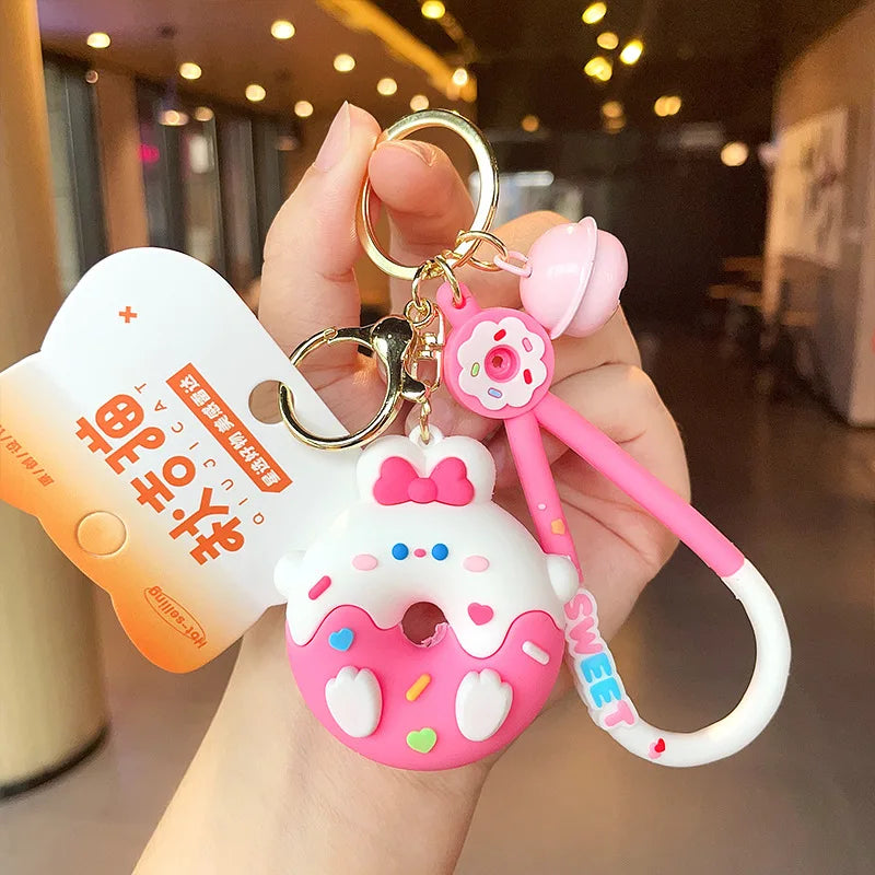 Cartoon Donut Animal Keychain Cute Dinosaur Bunny Bear Cat Doll Exquisite Pendant Key Chain for Women Girl Backpack Keyring Gift - Pixie Quill
