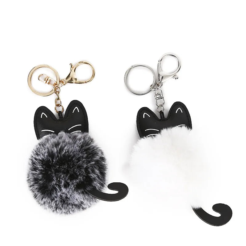 Kawaii Cat Pompom Keychain πΎβ¨ Adorable Fur Ball Tail Accessory for Bags & Keys π Perfect Gift for Cat Lovers!