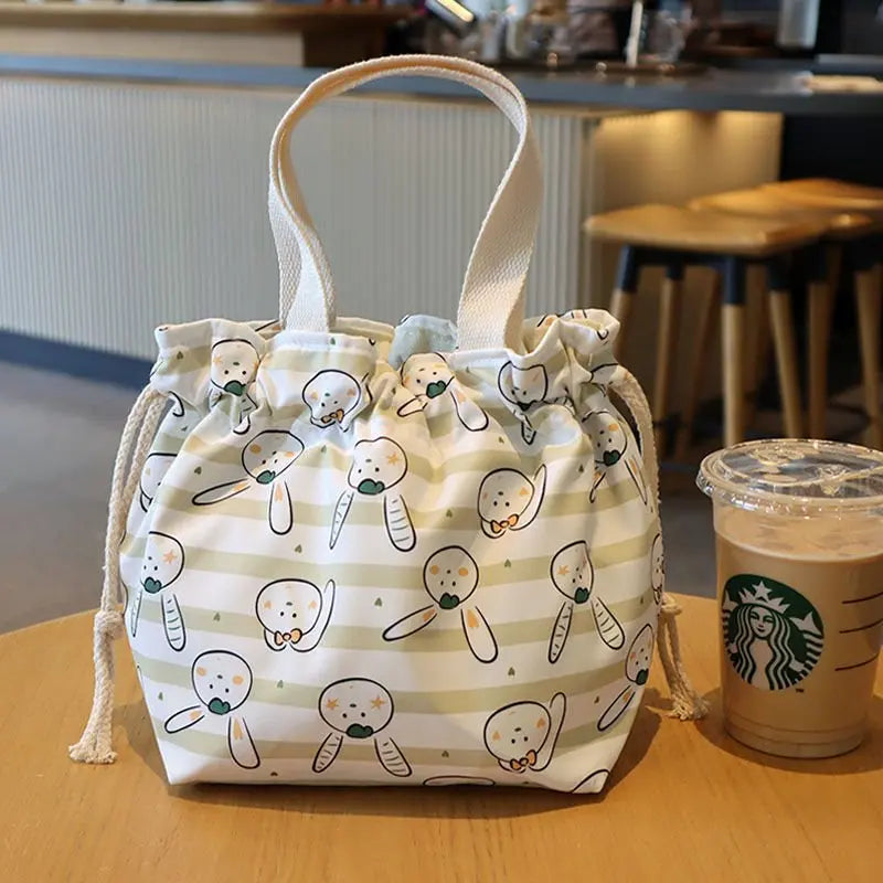 Kawaii Canvas Lunch Bag πΈπΌ Cute Cartoon Flowers & Animals π Perfect for School & Picnics πβ¨