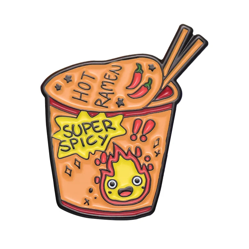 Kawaii Fire Demon Ramen Enamel Pins πβ¨ Custom Cartoon Brooches for Kids π Adorable Anime Jewelry Gift