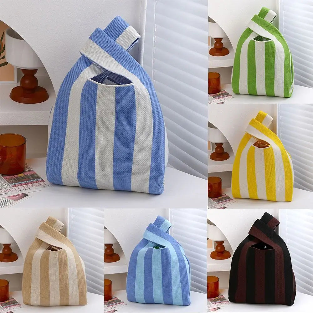 Kawaii Knitted Stripe Wrist Bag πβ¨ | Adorable Large-Capacity Tote for Trendy Shopping ππ