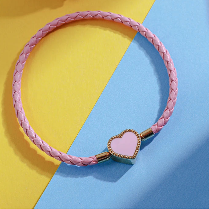 Kawaii Heart Charm Bracelet πβ¨ | Pink & Red Braided Leather for Women | Cute Wedding & Party Jewelry Gift π