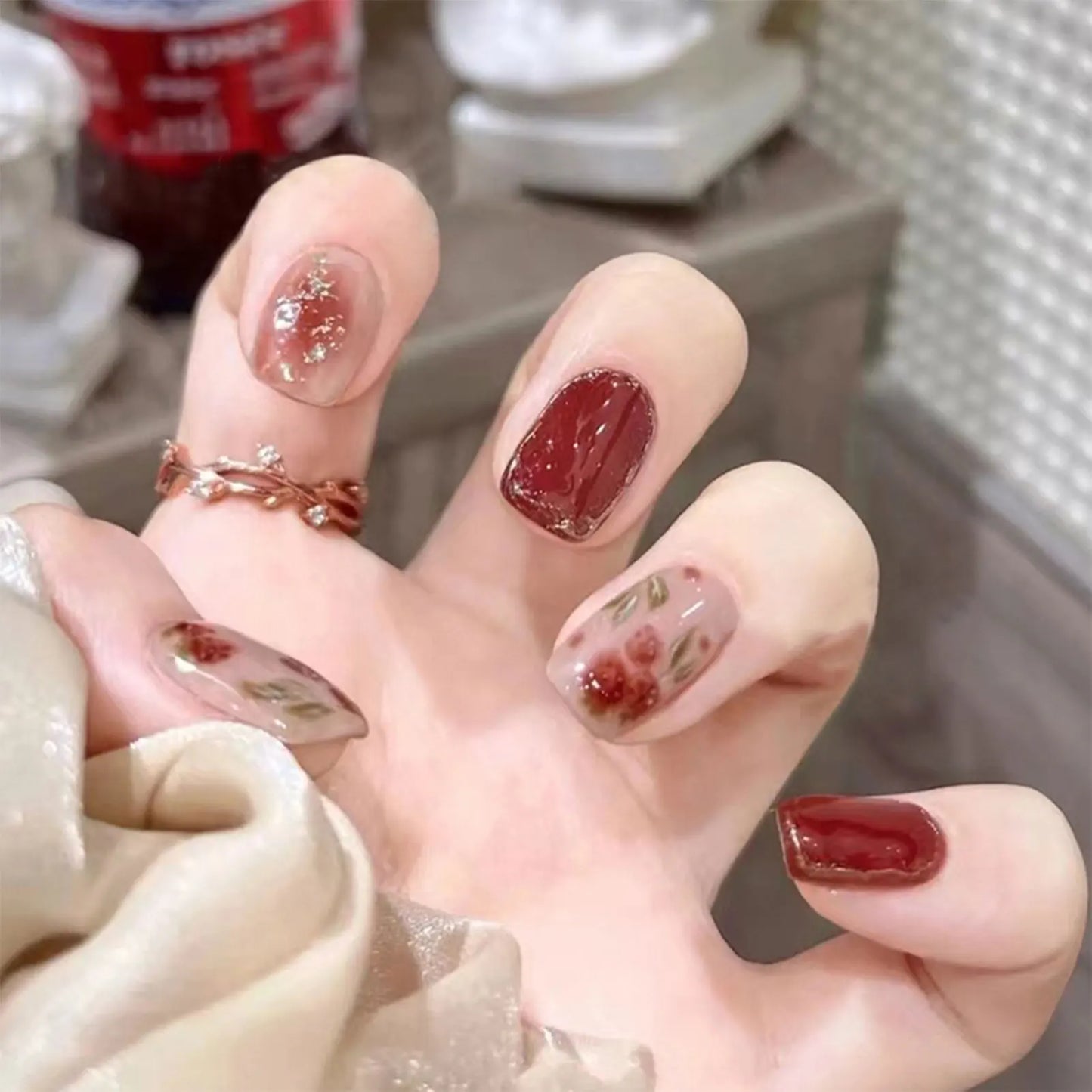 Kawaii 24pcs Iced Strawberry Cloud Fake Nails πβ¨ Cute Short Press-On Acrylic Tips for Girls!
