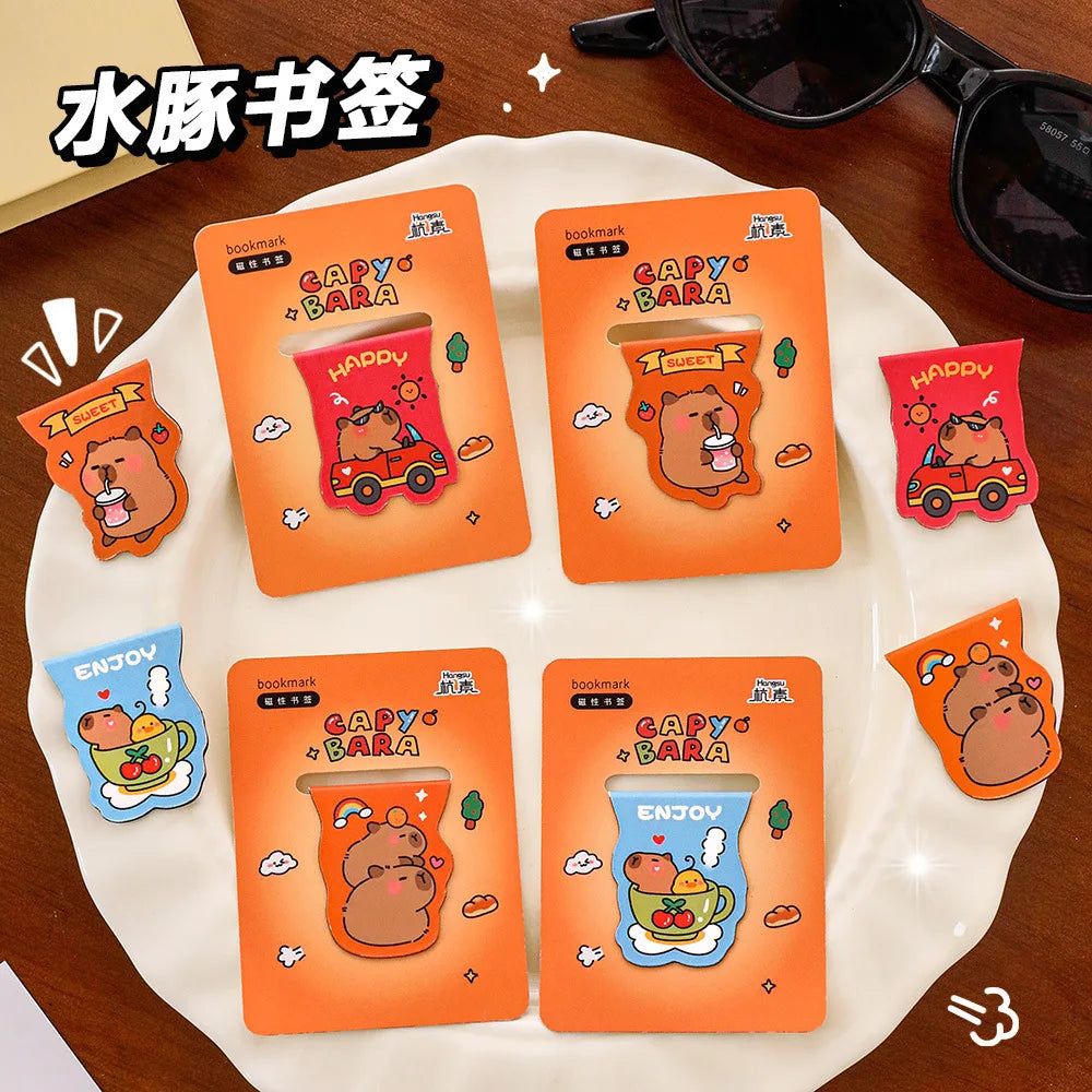 πΎ Adorable Capybara Magnetic Bookmarks πΎ | 4-pack Clip Set for Fun Reading Adventures πβ¨ - Pixie Quill