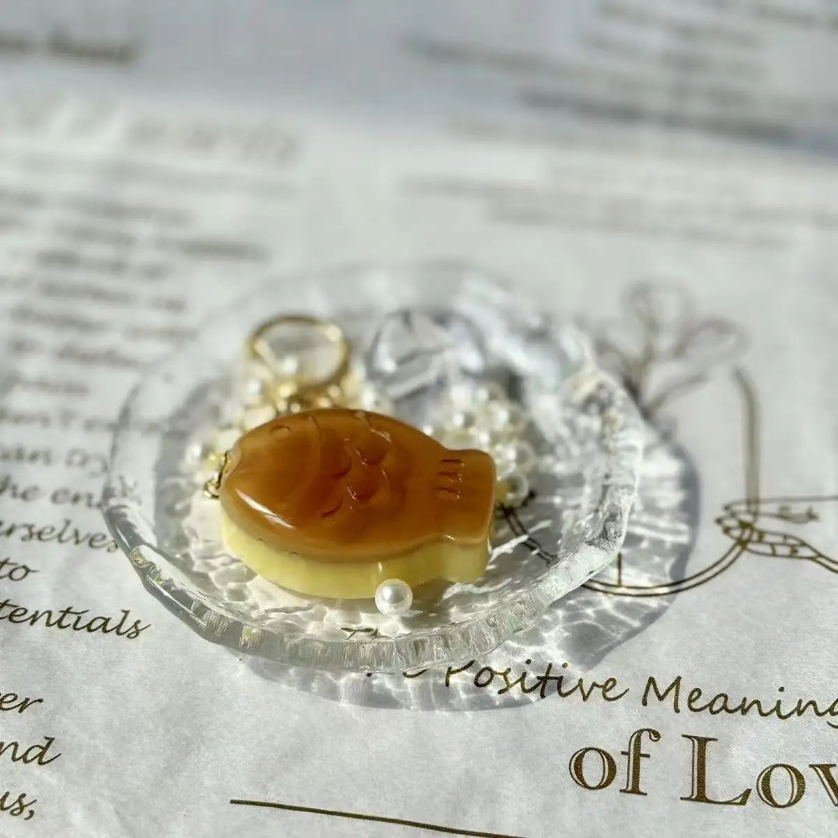 Sweet Pudding Keychain Pendant With Cherry and Tiny Fish Charm ๐๐