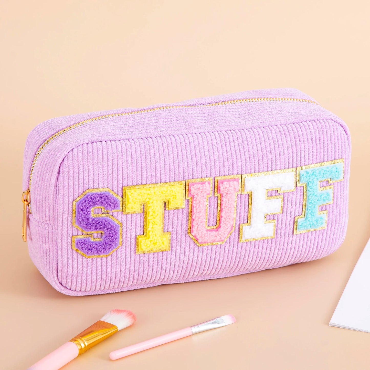 Kawaii Purple Chenille Letter Cosmetic Pouch ✨🎀 Cute Makeup Organizer for Teens & Women 🌸 Travel Essential