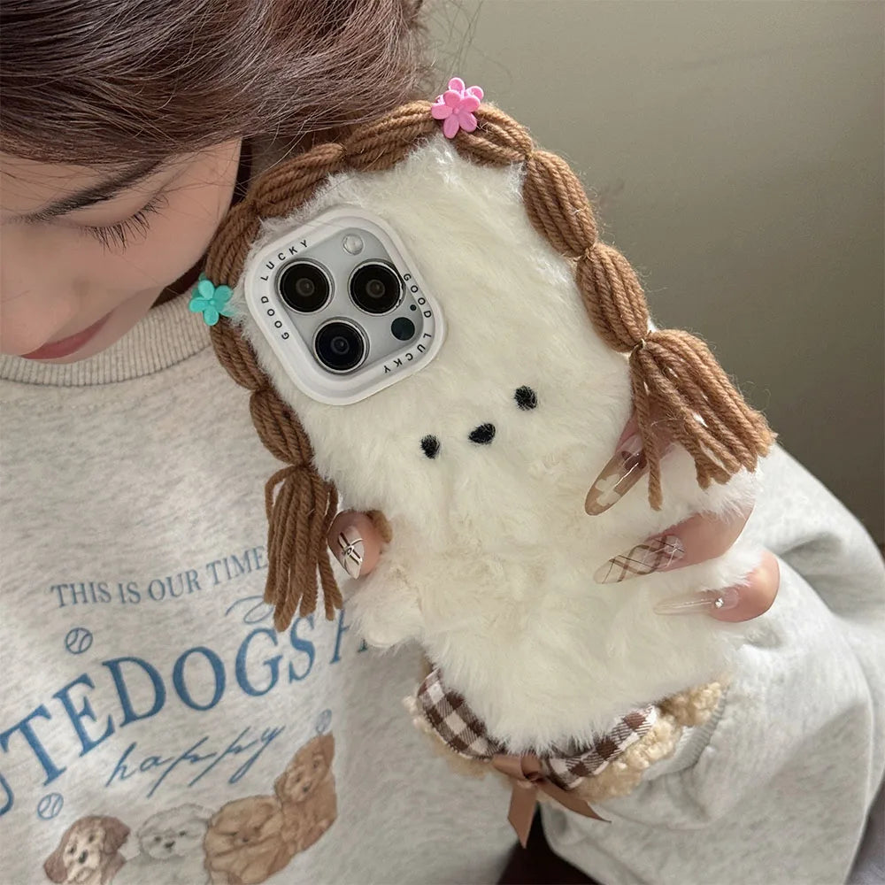 Kawaii 3D Plush Flower Puppy Phone Case πΈπΆ for iPhone 15/16/14/13/12 - Shockproof Bumper Cover! πβ¨