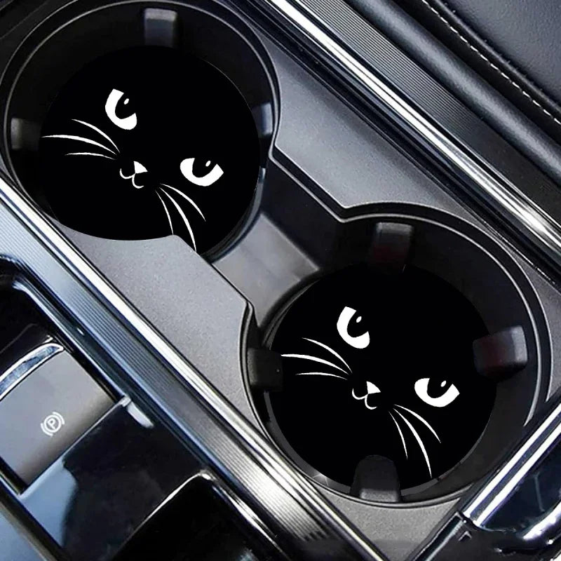 Kawaii Cat Cup Holder Mats πΎ - 2PC Non-Slip Rubber Coasters for Your Car π±β¨