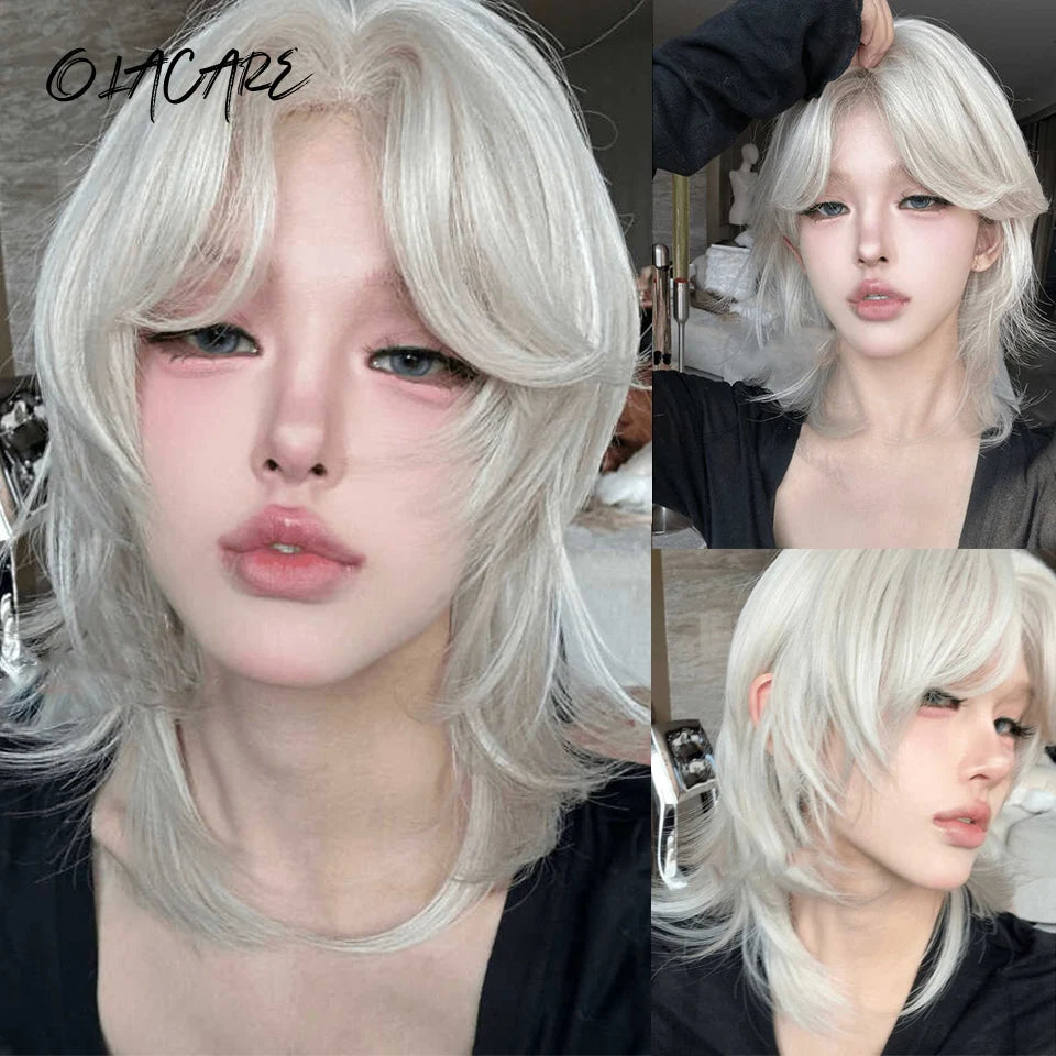 Enchanting Ombre Kawaii Wig πβ¨ - Long Straight Lolita Style with Bangs in Glacier Blue & Blonde!
