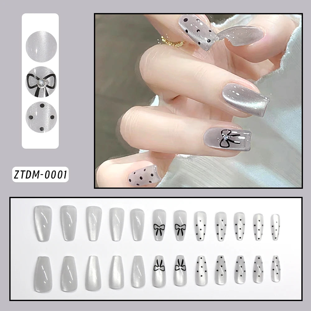 Kawaii Blush Pink 3D Bowknot & Pearl Press-On Nails πβ¨ | 24pcs Adorable Fake Nail Tips for Cute DIY Manicures!