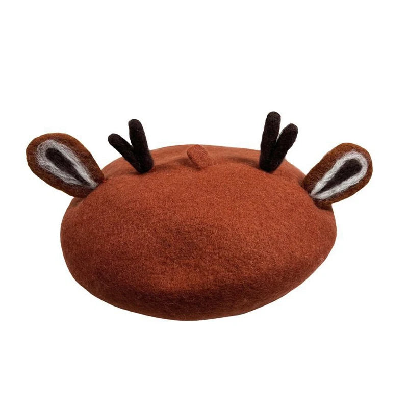 Elk Horn Deer Antlers Fox Ear Family Beret Hat Wool Felt For Kids And Women π¦π¦