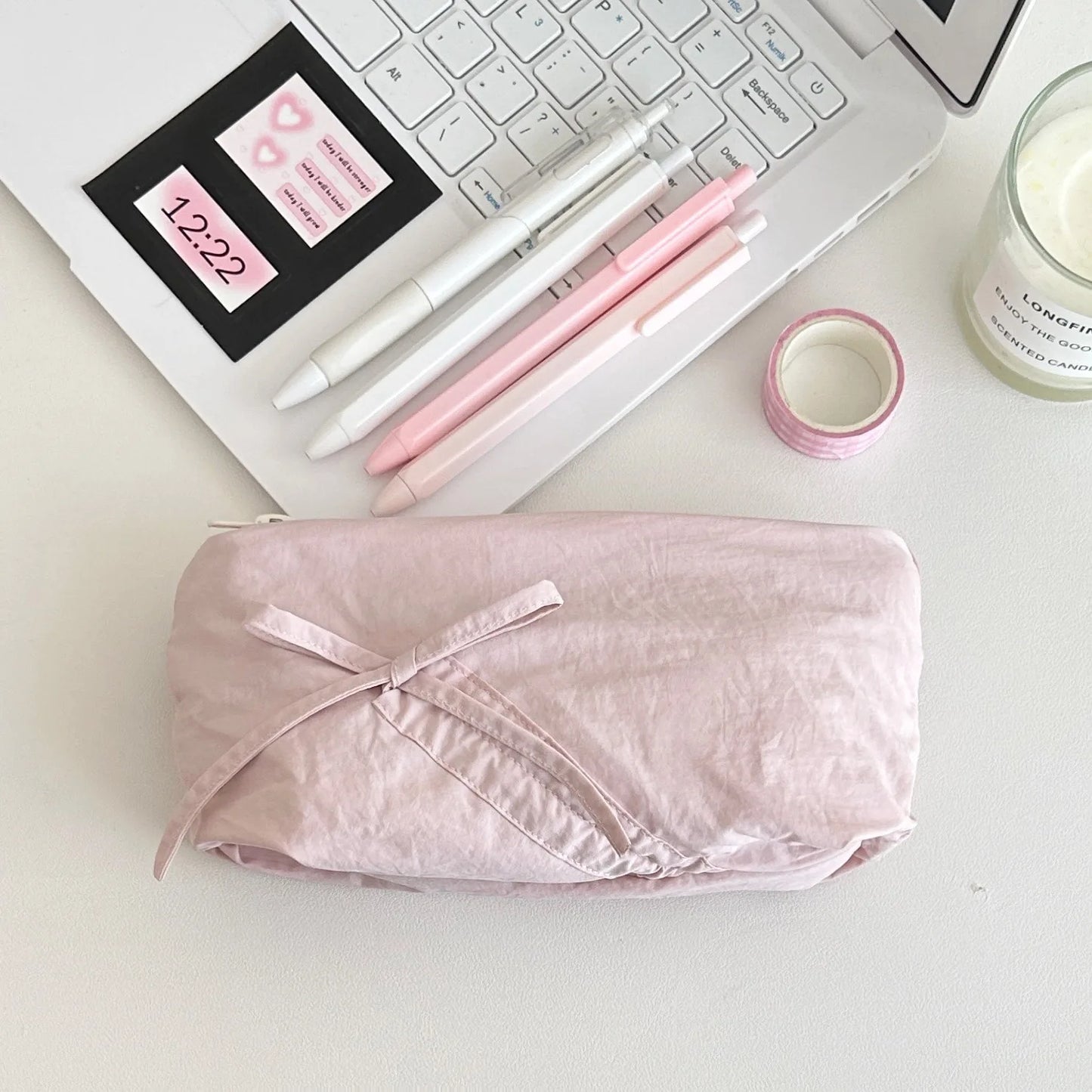 Kawaii Bowknot Pencil Pouch πβ¨ | Large Capacity Storage Bag for Girls & Office Supplies!