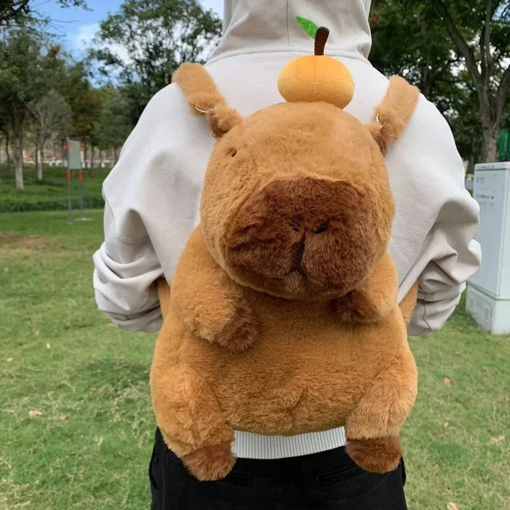 Kawaii Capybara Plush Backpack πΎπ - Adorable Strawberry Hat Turtle Design, 33cm Stuffed Toy Pendant!