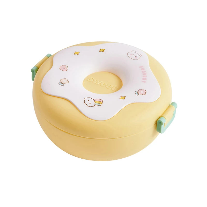 Kawaii Donut Cartoon Lunch Box π©β¨ - Leakproof Bento Box for Kids | 3-Compartment Snack Container with Fork & Spoon π₯π₯ | Perfect for School & Picnics!