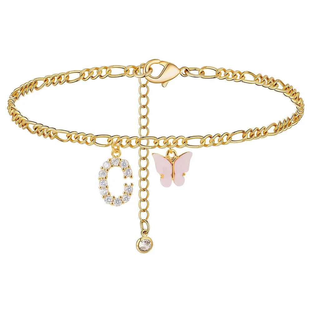 Kawaii Butterfly Initial A-Z Anklets 🌈✨ Waterproof Leg Chains for Trendy Girls | Cute Jewelry Gift for Parties 🦋💖