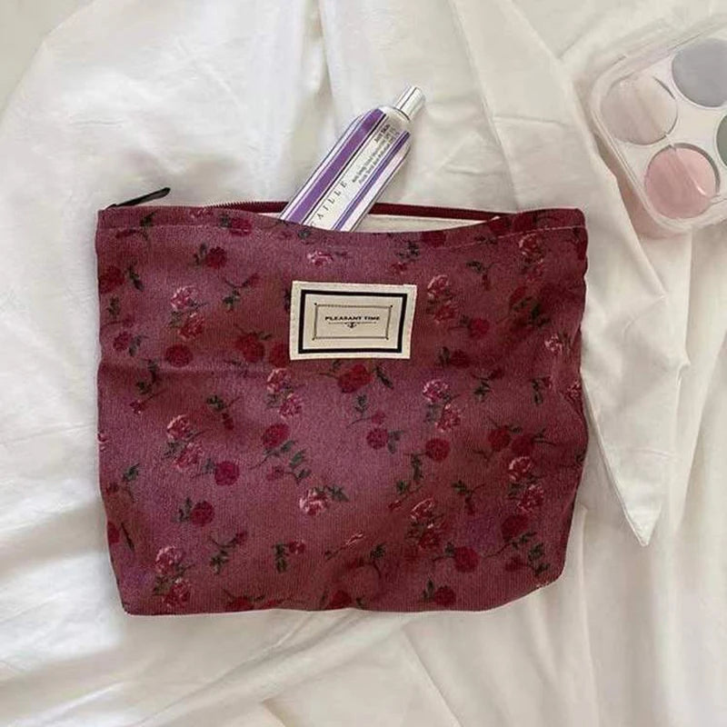 Charming Kawaii Corduroy Flower Makeup Bag πΈβ¨ | Cute Clutch Organizer for Cosmetics & Toiletries πΌπ
