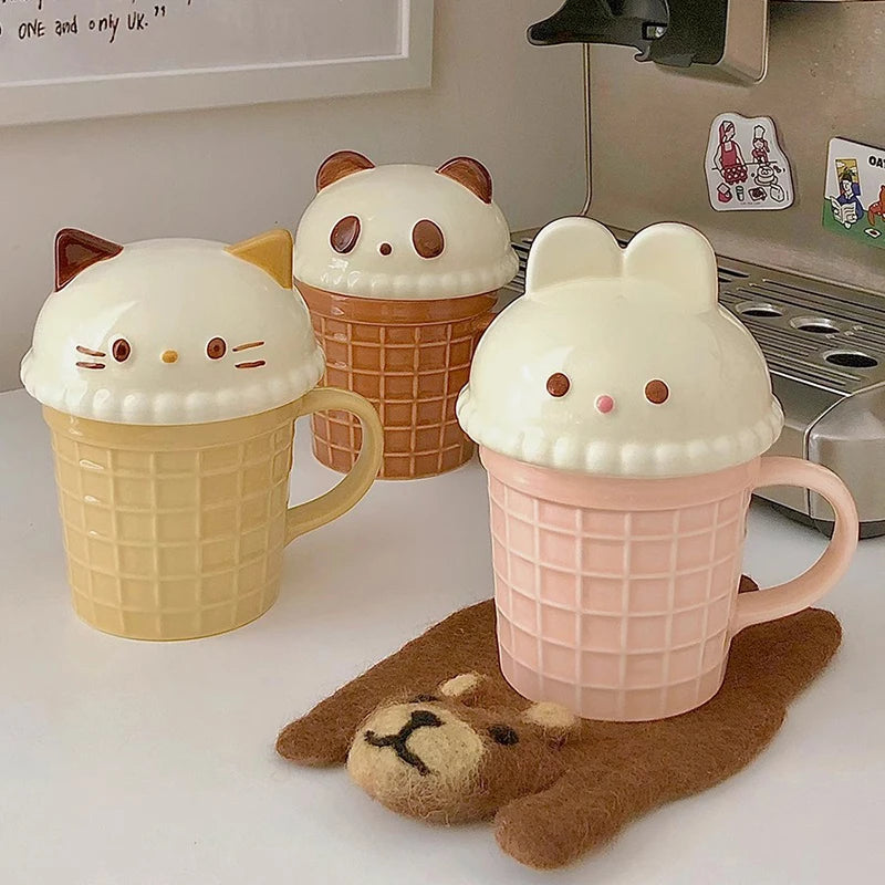 Kawaii Animal Mug π Adorable Cat, Bunny & Bear Ceramic Cup πΎ Perfect for Tea & Coffee Lovers π 350ml Delight!