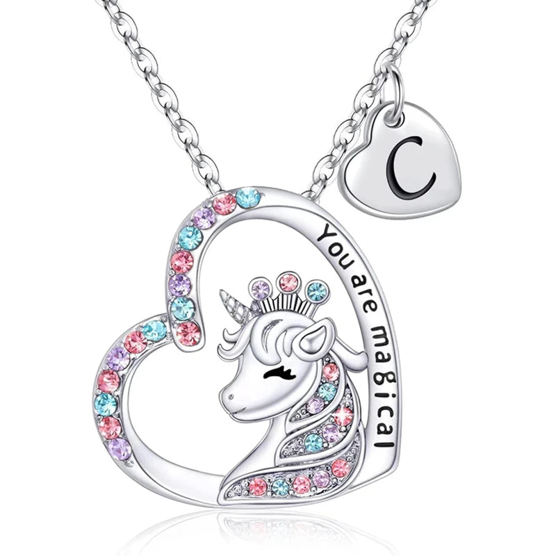 β¨ Kawaii Unicorn Initial Necklace π¦ - Magical Horse Pendant for Girls π Perfect Birthday Gift! π