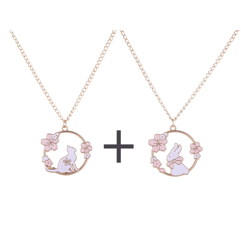 π°β¨ Adorable Sakura Bunny & Cat Pendant Necklace - Cute Charm for Trendy Ladies! πΈπ - Pixie Quill