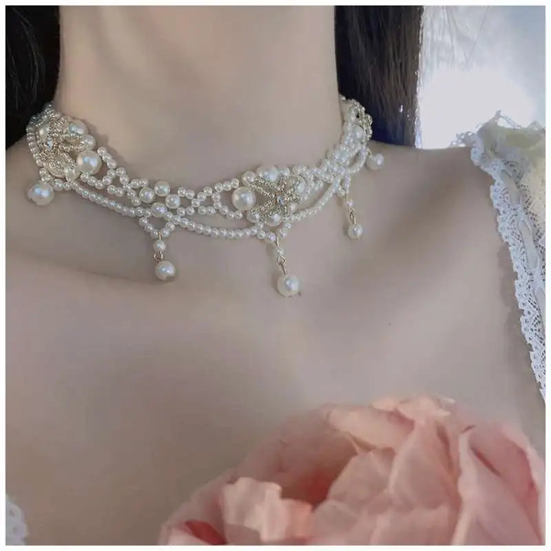 Kawaii Luxe Pearl Choker ✨💕 Multi-Layered Charm for Party Princesses 🎉🌸