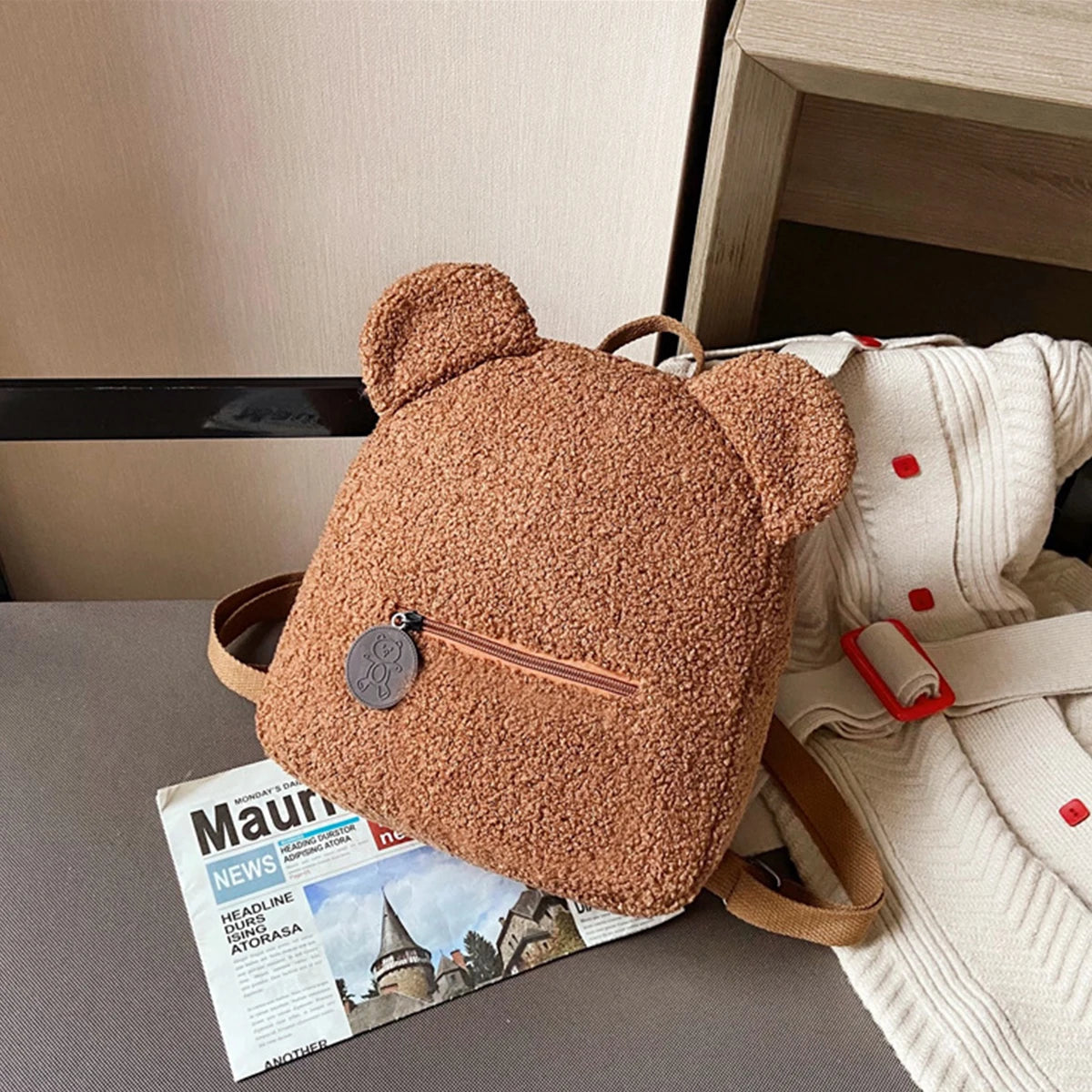 π» Cute Bear Ears Plush Backpack πβ¨ - Pixie Quill