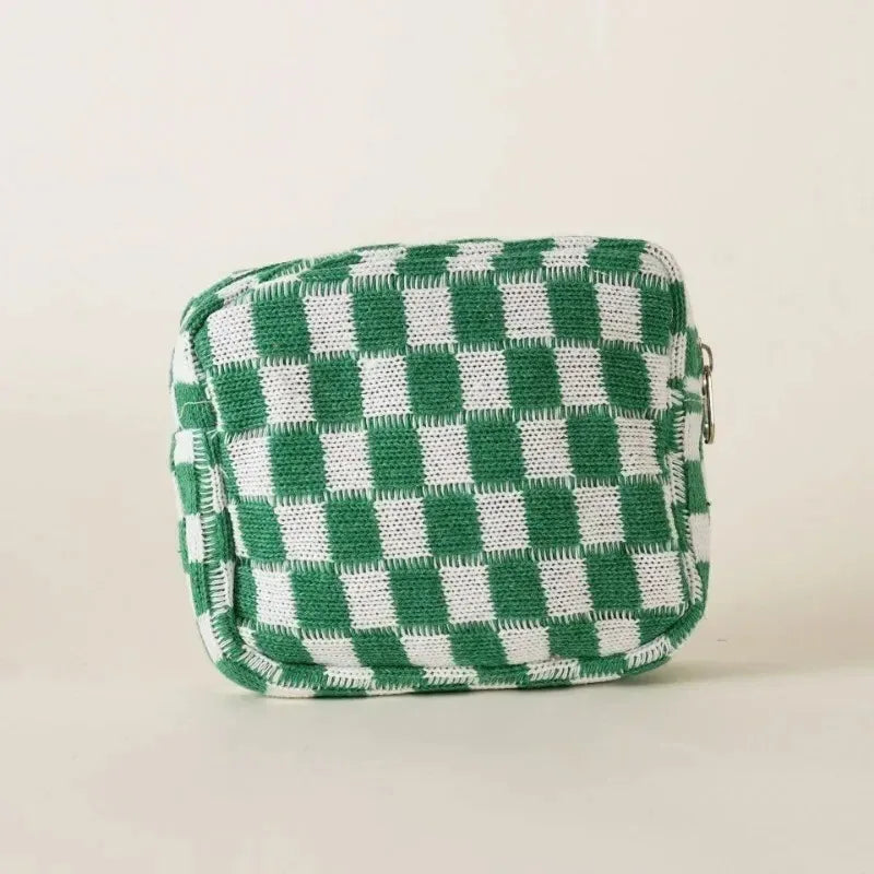 Kawaii Colorful Knitted Checkerboard Mini Makeup Pouch πβ¨ - Portable Cosmetic Bag for Women ππ
