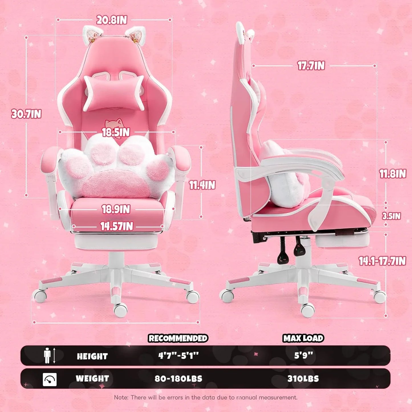 Kawaii Cat Ears Gaming Chair πΎπ | Ergonomic Pink PC Chair with Plush Lumbar Cushion & Footrest π±β¨