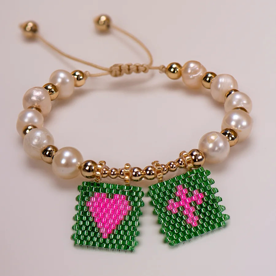 Woven Pearl Cross Heart Bracelet Beaded Miyuki Boho Christian Religious Charm Jewelry Womens 2023 Fashion Love Blessing Gift