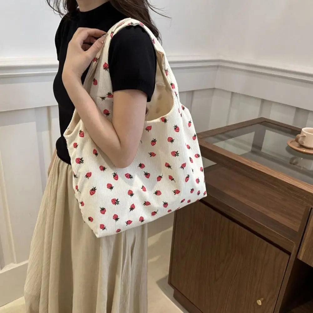 Strawberry Dream Tote πβ¨ - Adorable Square Corduroy Bag for Stylish Girls! πΈπ - Pixie Quill