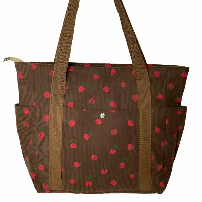 Kawaii Strawberry Corduroy Tote Bag πβ¨ | Stylish & Versatile Shoulder Bag for Women! πΌπ