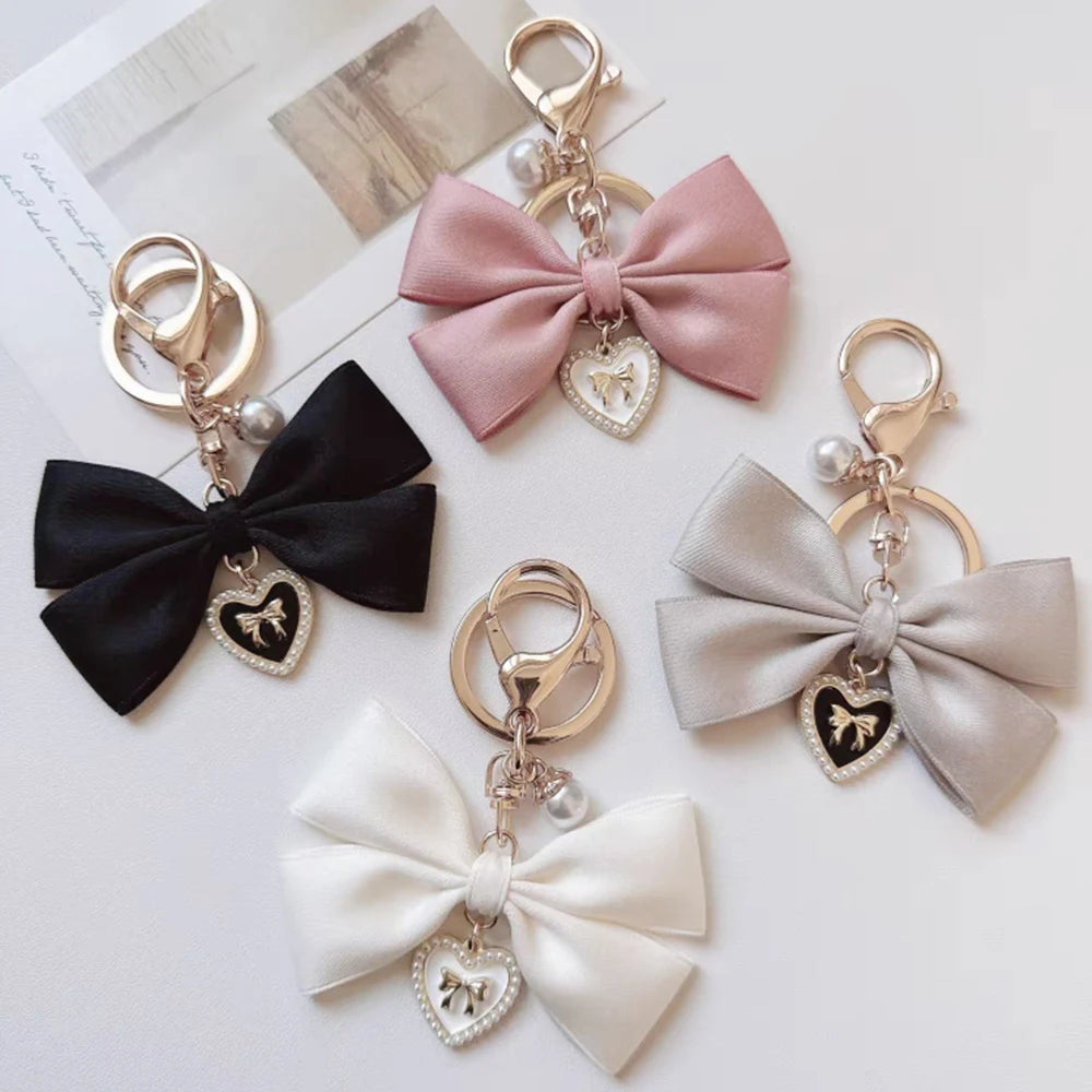 Kawaii Imitation Pearl Keychain πΈ Cute Ribbon Bowknot Bag Charm π Stylish Metal Buckle Accessory for Women π Perfect Gift Jewelry
