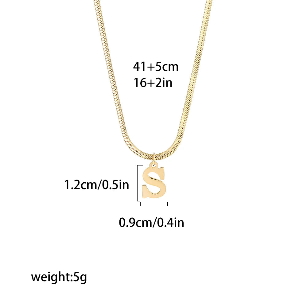 Kawaii Initial Letter Necklace 🌟✨ | Gold Plated Stainless Steel Pendant with Snake Chain for Trendy Women 💖🌸