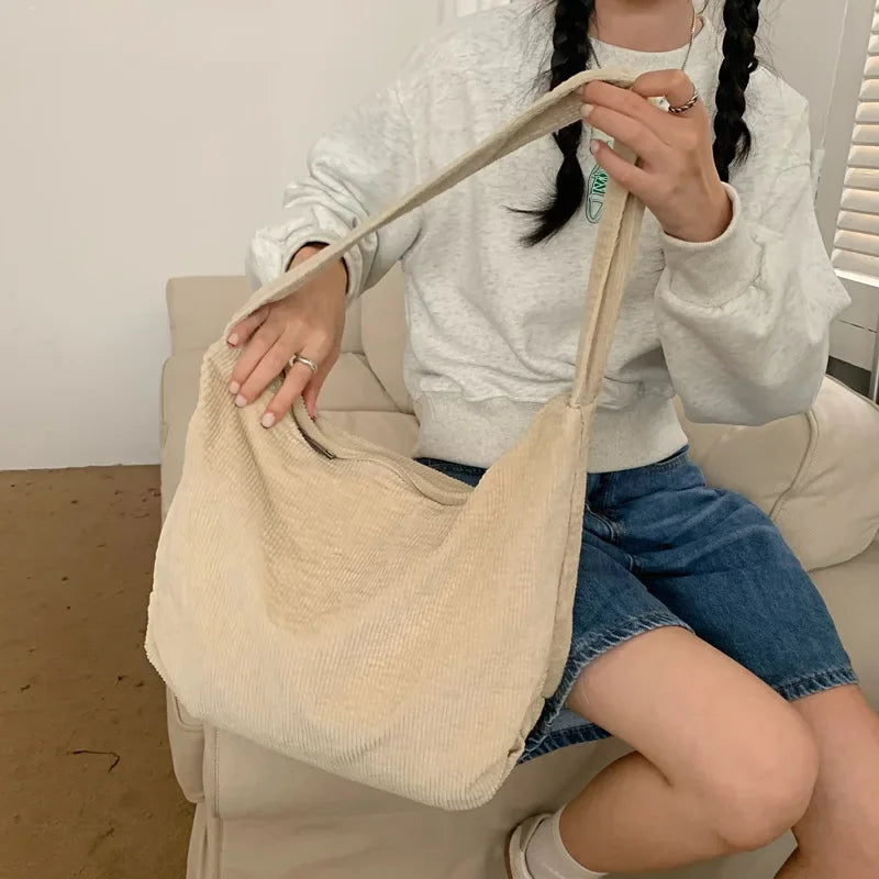 Kawaii Corduroy Shell Shoulder Bag πβ¨ - Retro Japanese & Korean Style, Spacious & Chic! ππ - Pixie Quill