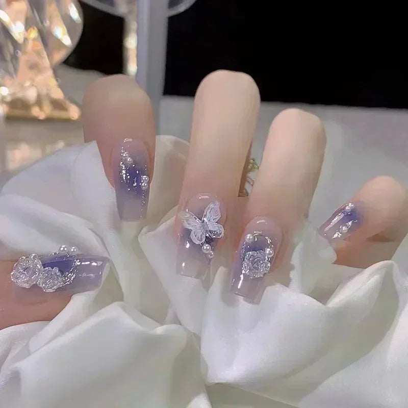 Kawaii Butterfly Dreams πΈβ¨ 24pcs Press-On Fake Nails Set with Glue - Adorable Acrylic Tips for Stylish Girls ππ¦