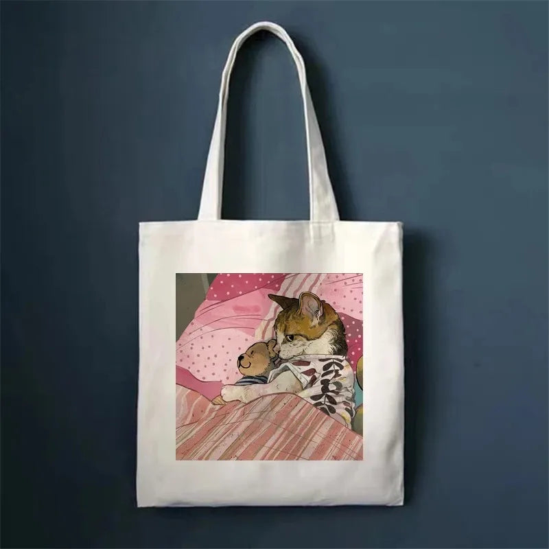 πΎ Whimsical Cat Canvas Tote π - Cute & Eco-Friendly Shopping Bag for Trendy Girls ποΈβ¨ - Pixie Quill