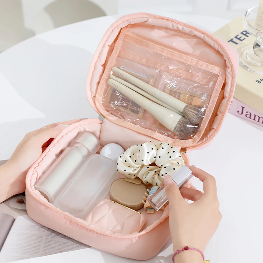 Kawaii Puffed Cosmetic Bag πΈβ¨ Cute Quilted Toiletry Pouch for Travel ππ Multi-Purpose Makeup Case